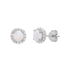 Adorned with lab-created white opal center stones and CZ accents, these petit cheris kids' stud earrings are simply stylish. Adorned with lab-created white opal center stones and CZ accents, these petit cheris kids' stud earrings are simply stylish.Click on this JEWELRY & WATCHES GUIDE to learn about fit, styles, materials and more! Length: 7.4 mm Backings: post Nickel free Metal: sterling silver Plating: rhodium Finish: polished Packaging: boxedSTONE DETAILS Stone type: lab-created white opal T Adjustable White Halo Jewelry, White Jewelry With Prong Setting And Adjustable Fit, Adjustable White Jewelry With Prong Setting, White Halo Round Earrings, Round White Halo Earrings, White Round Halo Earrings, White Halo Design Earrings As Gift, White Halo Design Earrings For Gift, White Cubic Zirconia Birthstone Earrings