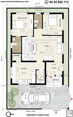 the floor plan for a two story house with an attached kitchen and living room area