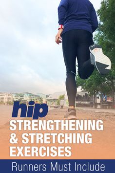 a man running with the words nip strengthing and stretching exercises runners must include