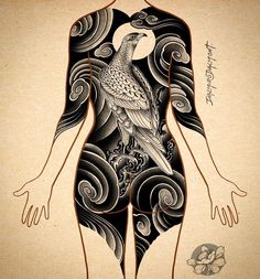 a woman's body with an intricate tattoo design on it