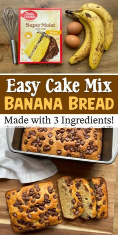 easy cake mix banana bread made with 3 ingredients