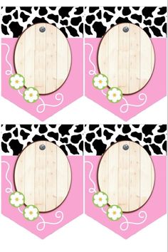 three wooden signs with white flowers on pink and black cheetah printable background