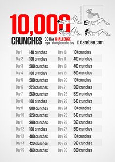 the 10, 000 crunches challenge poster is shown in red and white with black numbers