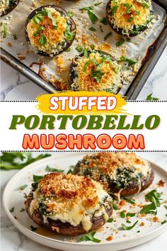 stuffed portorella mushrooms with parmesan cheese on top