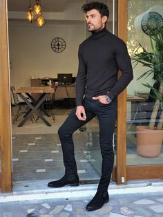 Color Code: Black Shirt Material: : 55% Cotton, 45% Acrylic Machine Washable: No Fitting: Slim-Fit Washing Instructions: Wash Separate from Other Clothes, Dry by Hanging. Turtle Neck Outfit Men, Patterned Turtleneck, Summer Casual Men, Color Clothes, Turtleneck Style, Best Mens Fashion