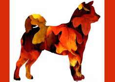 a painting of a dog made out of different colored pieces of paper on a white background