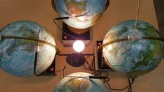 four globes are shown with one light turned on and the other turned off in different directions