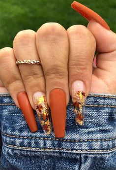 Orange Nail, Fall Nail Art Designs, October Nails, Cute Acrylic Nail Designs, Coffin Shape Nails, Thanksgiving Nails, Ballerina Nails, Fall Nail Art