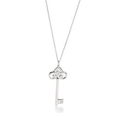 Tiffany & Co. Diamond Fleur De Lis Key Necklace In 18k White Gold 0.10 Ctw Tiffany &Amp; Co. Tiffany Lock Necklace, Tiffany Lock And Key Necklace, Tiffany Key Pendant, Tiffany And Co Heart Lock Necklace, Tiffany Heart And Key Necklace, Key Necklace, Tiffany & Co., Limited Time, White Gold