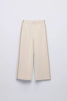 QUALITY MODAL PANTS - Sand | ZARA United States Athleisure Bottoms With Contrast Trim For Loungewear, Wide Leg Sweatpants With Side Stripes For Loungewear, Athleisure Bottoms With Contrast Stitching For Loungewear, Stretch Bottoms With Contrast Trim For Loungewear, Spring Workwear Bottoms With Contrast Trim, Spring Wide Leg Bottoms With Contrast Trim, Stretch Bottoms With Side Stripes For Loungewear, Wide Leg Loungewear Bottoms With Side Stripes, Wide Leg Bottoms With Side Stripes For Loungewear