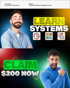 a man with his arms crossed and the words learn systems claim $ 200 now above him