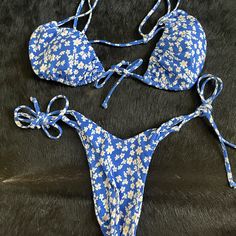 Super Soft Material, Very Flattering, Can Fit Small Or Medium. Never Worn Blue Swimwear For Spring Poolside, Blue Beachwear Swimwear For Spring, Blue Swimwear For Pool In Spring, Blue Floral Print Swimwear For Beach Party, Blue Spring Beachwear Swimwear, Blue Spring Vacation Swimwear, Spring Poolside Blue Swimwear, Blue Printed Swimwear For Summer, Blue Printed Summer Swimwear