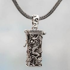 Sterling Silver Prayer Box Necklace Dragon from Indonesia - Secret Dragon | NOVICA Luxury Sterling Silver Jewelry With Dragon Design, Necklace Dragon, Silver Jewelry Diy, Box Necklace, Prayer Box, Sterling Silver Mens Rings, Dragon Jewelry, Dragon Pendant, Necklace Box