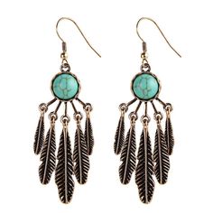 // Vintage Feather, Vintage Drop Earrings, Bohemia Style, Native American Earrings, Turquoise Drop Earrings, Feather Headdress, Stone Dangle Earrings, Aqua Shoes, Antique Earrings