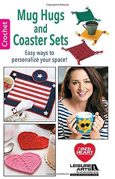 an advertisement for the crochet mug rugs and coaster sets pattern is shown