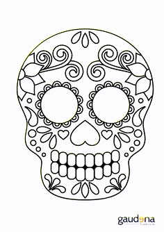 a sugar skull with intricate designs on it's face is shown in black and white