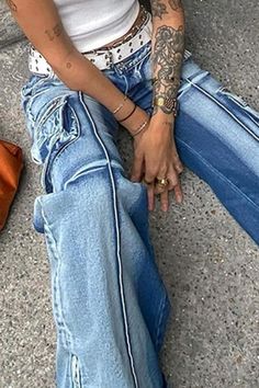 Casual Solid Patchwork Straight Denim Jeans Khaki Green Blazer, Light Blue Blazer, Vintage Dresses Casual, Casual Sunglasses, Straight Denim Jeans, Blue Long Sleeve Tops, Green Blazer, Long Sleeve Tops Casual, Blue Khakis