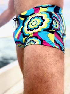 A zippy geometric in bright blue, purple, puce and white, this print puts forward your best curves. 225 pieces made. Ocean Swim, Bright Blue, Blue Purple, Flower Power, Swim Trunk, Trunk, Men's Fashion, Purple, How To Wear