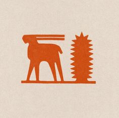 an orange and white drawing of a deer next to a tall object with spikes on it's legs