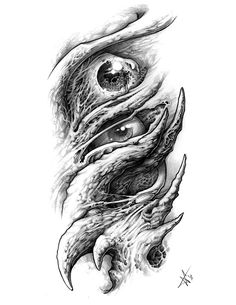 a tattoo design with an eye and dragon's head in the middle of it