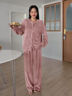 Lounge Wear Winter, Korean Pajamas, Winter Sleepwear, Plain Pants, Comfortable Pajamas, Pajamas Comfy, Women's Robe, Pant Sets