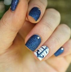 Nautical Nails, Beach Nail Designs, Navy Nails, Makeup Nails Designs, Pretty Nail Art Designs, Blue Nail Designs