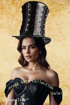 Unleash your inner punk rocker with this edgy unisex studded high banquet PU top hat. It features a sleek faux leather construction with silver-toned stud embellishments for a bold, eye-catching look. This tall topper makes a rebellious statement at costume parties, concerts, festivals, etc. It fits most men and women with an adjustable interior strap for a custom fit. Step out in cutting-edge style and turn heads in this urban punk top hat. Punk Top, Front Gate, Costume Parties, Punk Rocker, Halloween Sale, Leather Weaving, Top Hat, Costume Party, Custom Fit