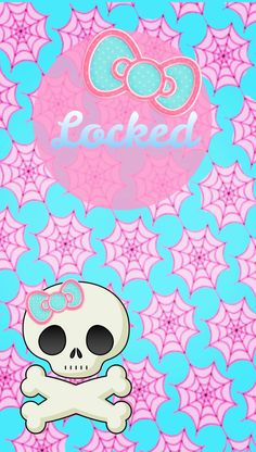 a skull and crossbone on a pink background with hello kitty's name in the center