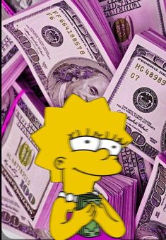 a bunch of money with the simpsons on it's face in front of him