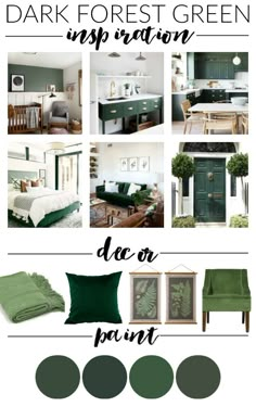 green and white color scheme with text overlay that reads, dark forest green inspiration