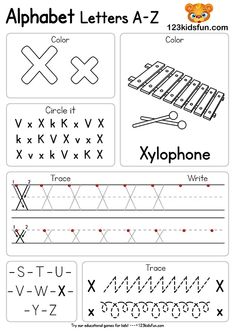 the alphabet worksheet for children to learn how to write and draw letters with pictures