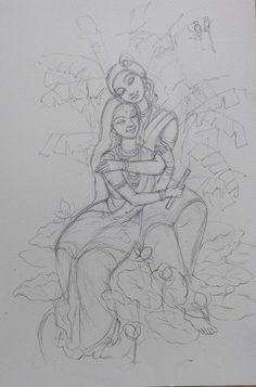 a drawing of two people hugging each other