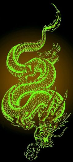 a neon green dragon on a black background