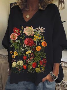 Vintage Botanical Flowers Art Oversize Comfy Tunic Name Vintage, Cheap Clothing, Flowers Art, Vintage Botanical, Botanical Flowers, Women T Shirts, Cheap Clothes, Floral Style, Clothing Women