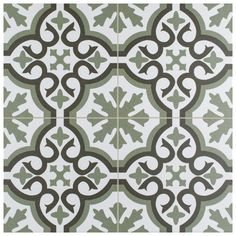 an artistic tile design in green and white