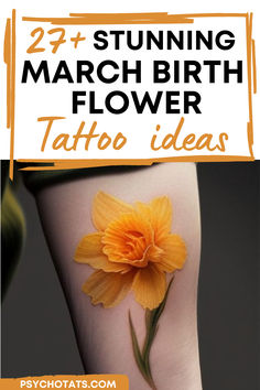 daffodil tattoo Pink Daffodil Tattoo, Daffodil And Cherry Blossom Tattoo, March Birth Flower Tattoo Daffodils, March Tattoo, March Birth Flower Tattoo, Trumpet Tattoo, Daffodil Flower Tattoos, Birth Flower Tattoo Ideas, Birthmonth Flower