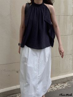 Olivia Mark - Elegant Sleeveless Blouse with Ruffled Details Versatile Sleeveless Spring Blouse, Casual Sleeveless Ruffled Blouse, Casual Sleeveless Blouse With Ruffles, Versatile Sleeveless Daywear Blouse, Versatile Sleeveless Tank Top For Daywear, Leather Blouse, Fitted Tunic, Backless Top, Elegant Blouses