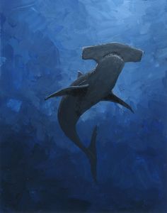 a painting of a shark swimming in the ocean