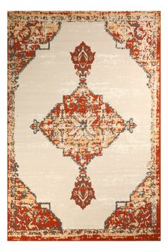 an orange and white rug with red accents