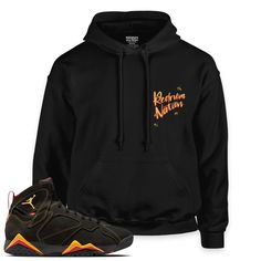 "Citrus 7 Bees Pullover Hoodie heavy blend fleece with front kangaroo pockets. Quality pullover hoodie, 50% Cotton, 50% Polyester. Machine wash. Tumble dry. Available in black Hoddie design for the Air Jordan 7 Retro \"CITRUS\" 2022. Wear this comfortable short sleeve T-shirt on any occasion. (sneakers showed not included) REDRUM CLOTHING is an independent sneaker-based line to compliment all Jordans/Foamposite or any shoe we do not have any affiliation with Air Nike/Jordan brand. True to size R Air Jordan 8 Retro, Air Nike, All Jordans, Streetwear Essentials, Jordan 8, Air Jordan 5 Retro, Foam Posites, Air Jordan 5, Street Wear Urban