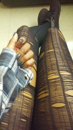 Ripped Thigh Highs, Skinned Knees Aesthetic, Ripped Tights Aesthetic, Emo Tights, Cockroach Costume, Ripped Tights Outfit, Distressed Tights, Ripped Socks, Torn Tights