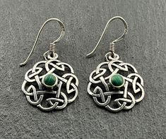 Vintage Malachite Sterling Silver Fancy Celtic Knot Dangle Earrings, Stamped 925, Max Dangle Length 31mm, Max Width 16.8mm, Total Weight 2.86 Grams, Secure Ear Wire, Lovely Condition Ornate Nickel-free Chandelier Earrings Gift, Medieval Style Nickel-free Silver Earrings, Nickel-free Sterling Silver Witchy Earrings, Art Nouveau Silver Brass Jewelry, Ear Wire, Etsy Earrings Dangle, Celtic Knot, Jewelry Earrings Dangle, Dangle Drop Earrings