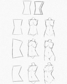 a drawing of different shapes and sizes of dresses