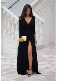 Black maxi dress with long sleeves and leg slit | Farrah | escloset.com Black Prom Dress Long, Prom Dress Long Sleeves, Black Long Sleeve Prom Dress, Sukienki Maksi, Prom Dresses Long Black, Prom Dress Long, Prom Dress Plus Size, Long Sleeve Evening Dresses, Dress Long Sleeves