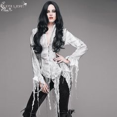 Daily Lace Tassels Sexy Women Long Sleeves Lace Up Printed White Blouse Gothic Long Sleeve Tops For Costume Party, Halloween Long Sleeve Fairy Grunge Tops, Fairy Grunge Long Sleeve Halloween Tops, Halloween Fairy Grunge Long Sleeve Tops, Winter Costume Long Sleeve Tops, Fairy Grunge Long Sleeve Party Top, Costume Long Sleeve Winter Tops, Fairy Grunge Long Sleeve Top For Party, Fairy Grunge Tops For Spring Party