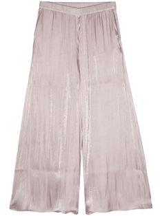 light purple laminated finish wide leg cropped leg elasticated waistband two side inset pockets concealed side zip fastening