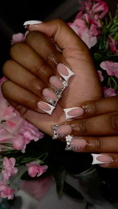 There's a new beauty trend taking over Instagram and it's absolutely stunning. Say hello to "quartz nails". Frenchie Nails With Rhinestones, Soft Life Nails, Short White Nails With Charms, Birthday Junk Nails, White French Tip Duck Nails, Junk French Tip Nails, White French Tip Nails With Charms, Short Heels For Prom, French Nails With Charms