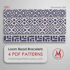 the loom bead bracelets pattern is shown in blue and white