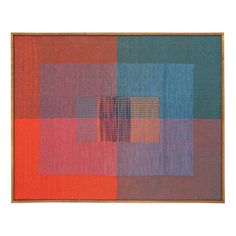 an abstract painting with squares and lines in red, blue, green, yellow and orange