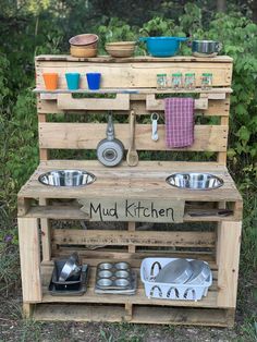 My dad and I made this mud kitchen out of palletswanted to share with everyoneMy preschoolers kids love it Mud Kitchen Diy